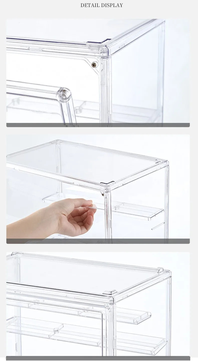 Clear Display Box Stackable Plastic Dustproof Storage Bins Figures Display Collectibles Bag Cosmetic Show Case with Interlayers