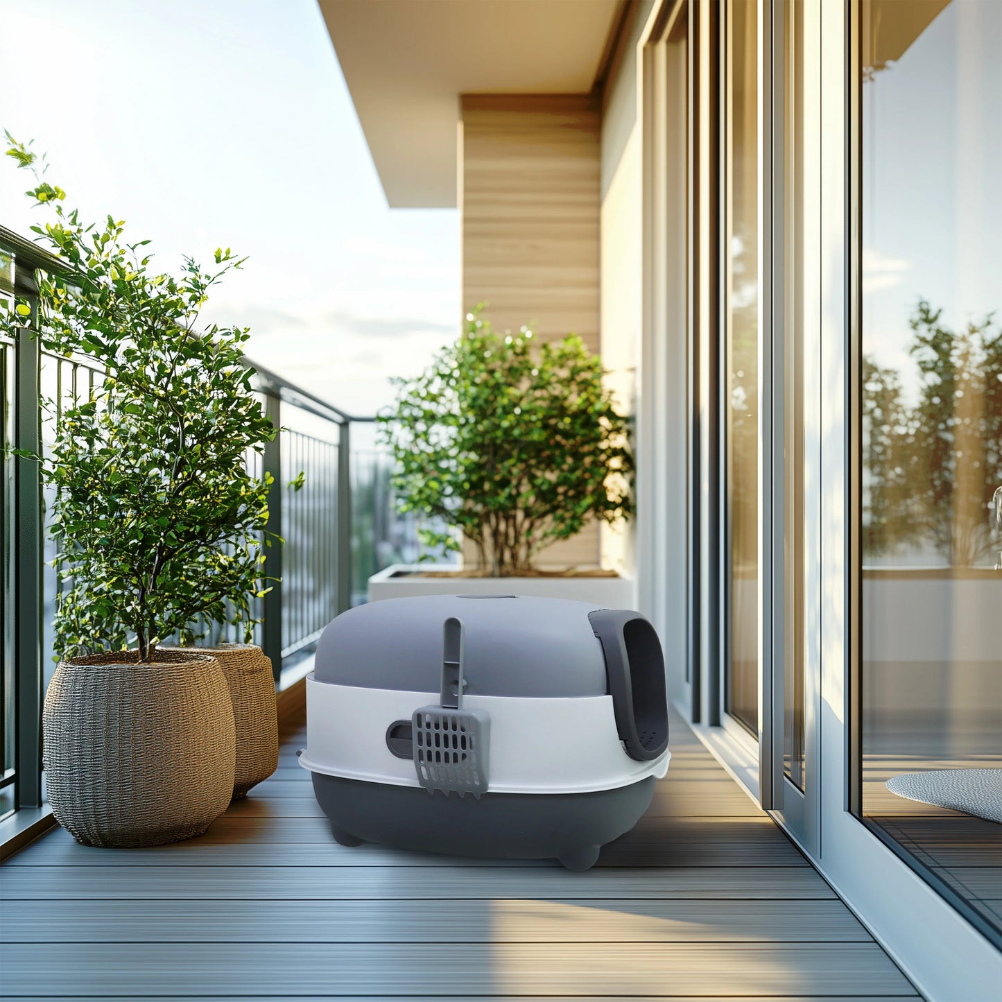 Bingopaw Large Cat Litter Box with Cat Litter Scoop with Lid, Oval Oblong Hooded Front Entry and Exit Leak-Proof Litter Cat Box