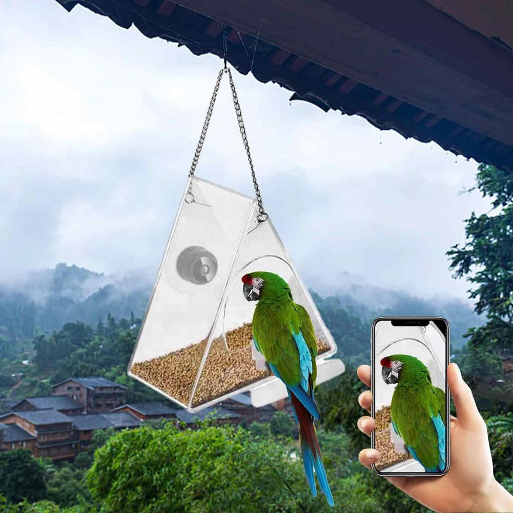 Smart Bird Feeder Acrylic with Camera Birds Hanging Feeder Transparent 1080P HD Easy Installation for Outdoor Garden