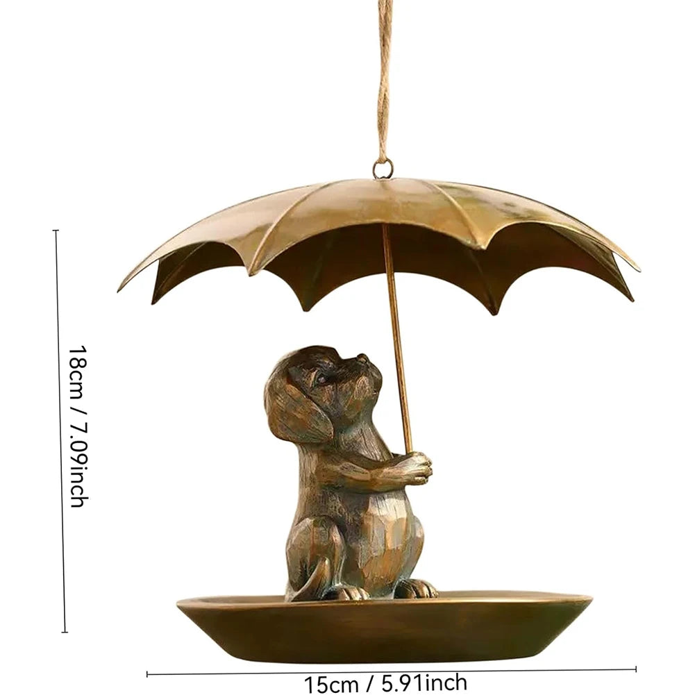 Squirrel/Cat/Dog Animal Bird Feeder Animal Holding Umbrella Metal Bird Feeders Hanging Bird Feeder Dish for Yard Patio Landscape
