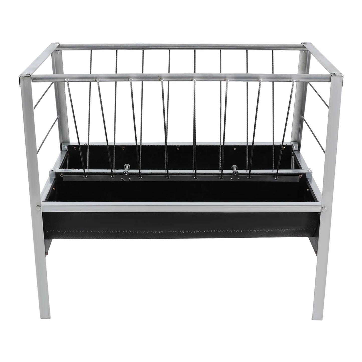 Livestock Feed Iron Trough,Silver+ Black Rectangular 2-in-1 Grain& Hay Feeder ,Floor Standing 100*65*85cm for Goats Sheep