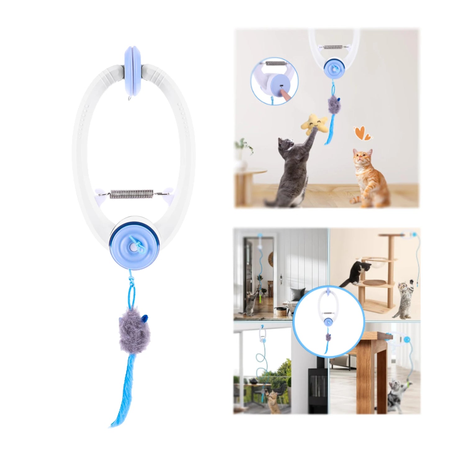Door Hanging Automatic Retractable Kitten Toys with 3 Catnip Mice Independent Play Hanging Door Cat Toys for Bored Cats