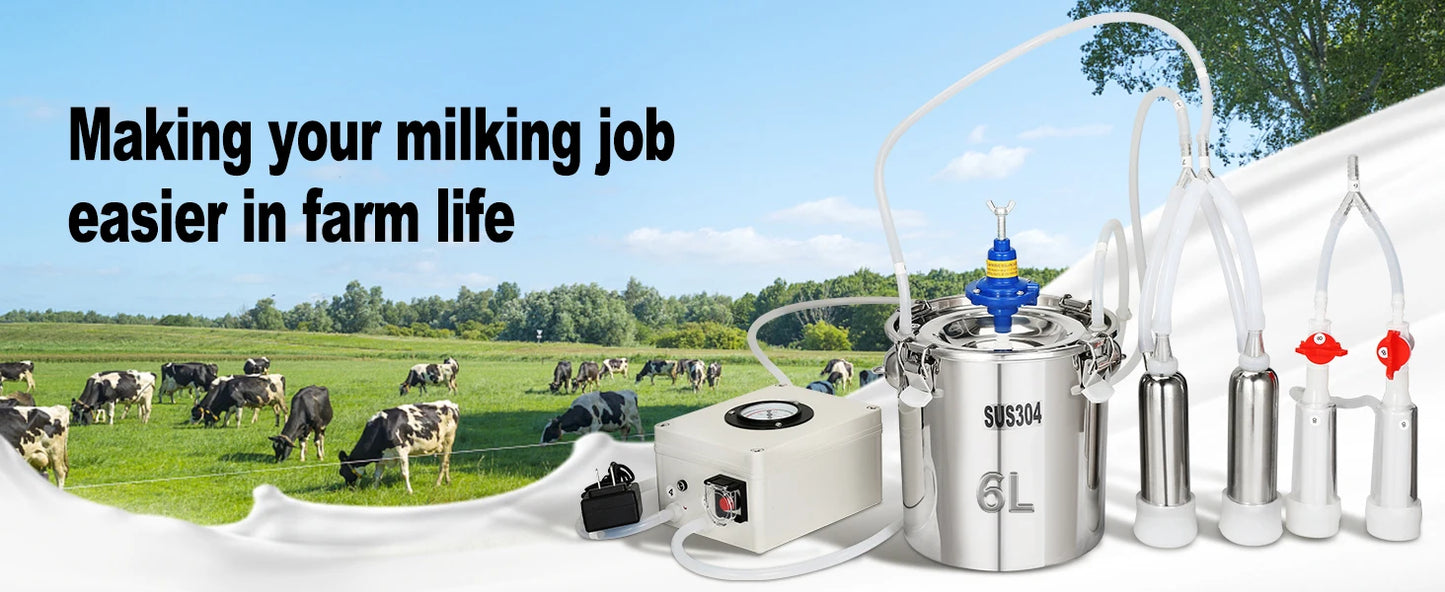 SucceBuy Goat Milking Machine Stainless Steel Bucket Electric Automatic Pulsation Cup Tubes Adjustable Suction for Cow and Sheep