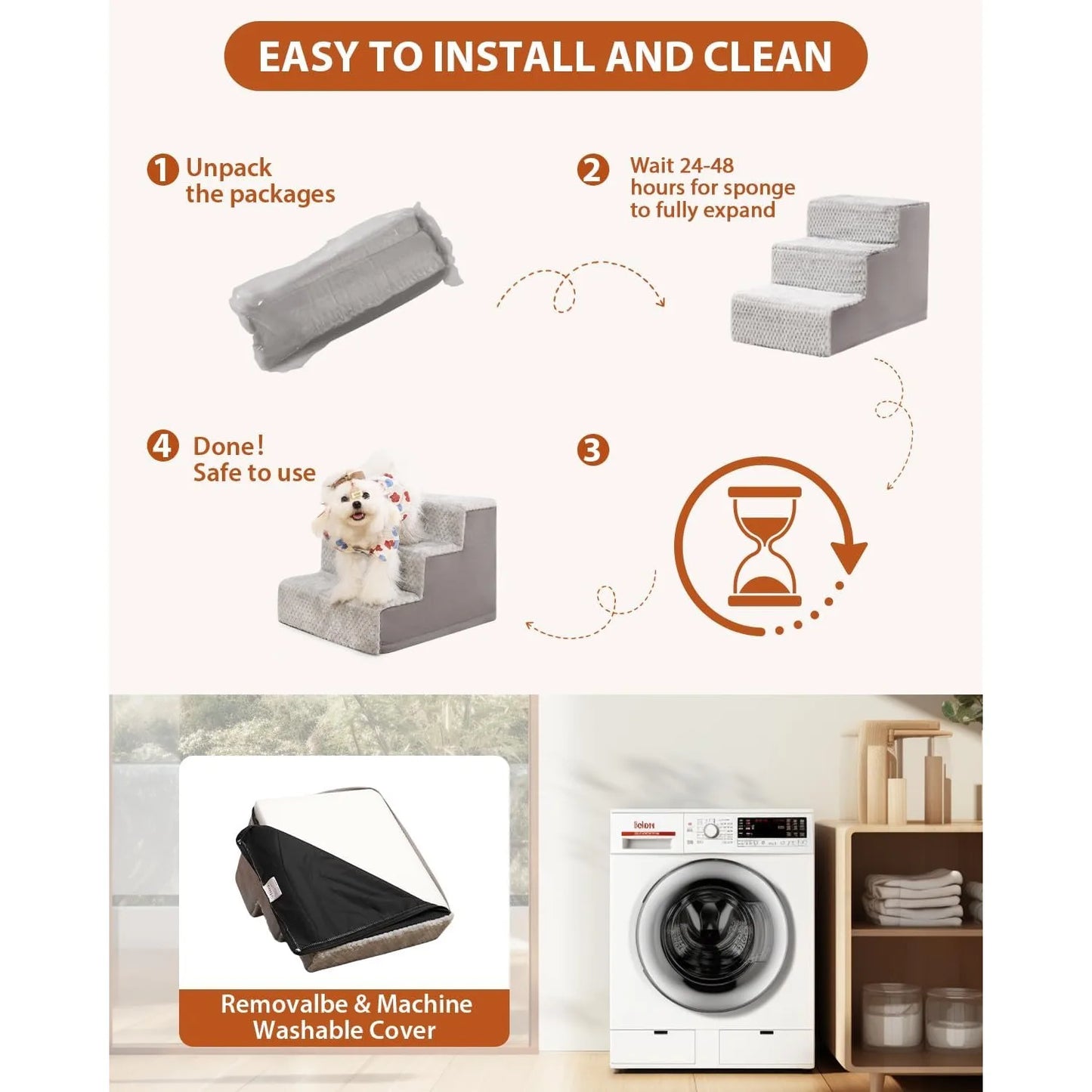 Dog specific dog ladder, 17.5 inches high, 4-step dog ladder, suitable for high bed sofas and light gray sofas