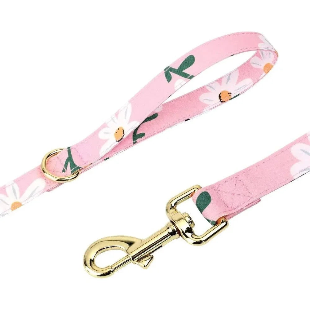 Cute Floral Dog Harness Leash Set Adjustable Collar Soft Mesh Comfort Medium Dogs Outdoor Walking Training