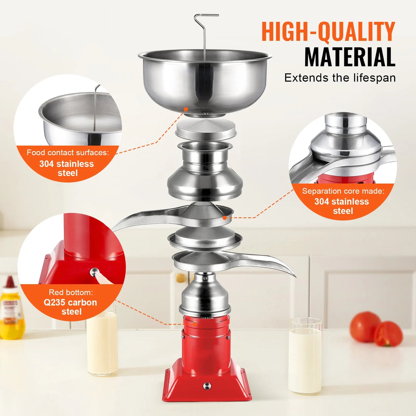 SucceBuy 304 Stainless Steel Electric Cream Separators 100L/H Output 10500RPM Goat Milk Separator 30W  5L Bowl Capacity 100-240V