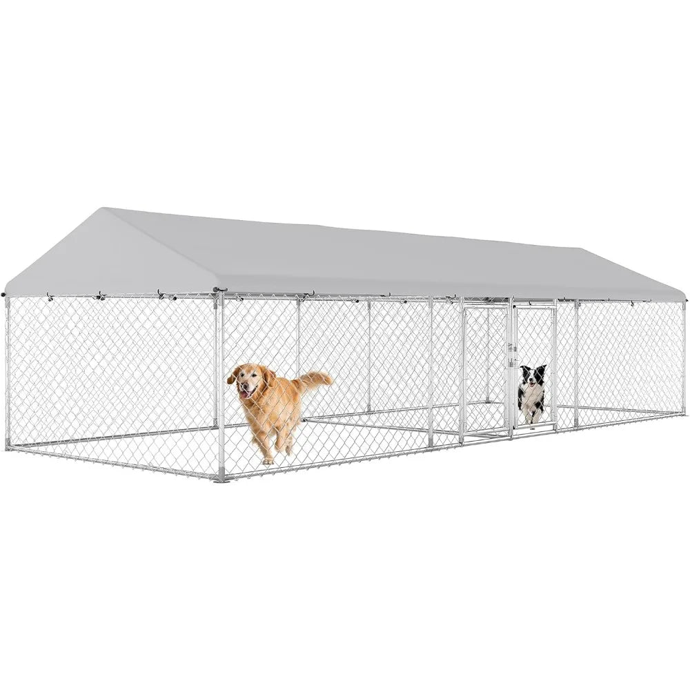 PawHut Outdoor Dog Kennel: 20ft x 7.5ft x 5.2ft, Dual-Room Heavy Duty Enclosure for Large Dogs with Waterproof Roof and Galvaniz