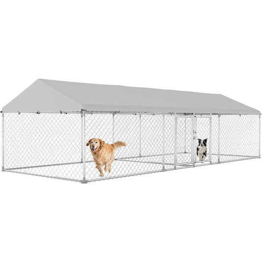 PawHut Outdoor Dog Kennel: 20ft x 7.5ft x 5.2ft, Dual-Room Heavy Duty Enclosure for Large Dogs with Waterproof Roof and Galvaniz