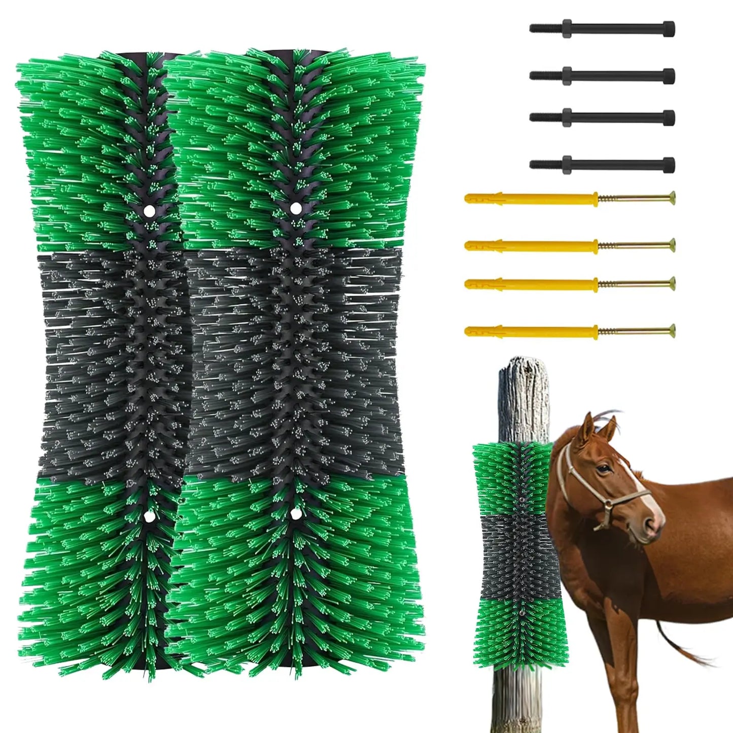 Horse Hair Brush Kit, Horsehair Brush, Horse Grooming Brushes, Horse Brushes For Grooming & Scratching Post For Horse, Pig