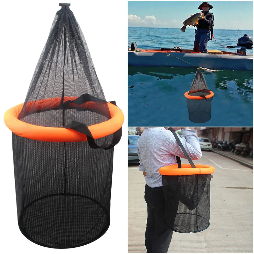 Floating Fishing Bait Basket Foldable Fishing Holder Bucket Fishing Bucket Storage Bag for Caught Fish