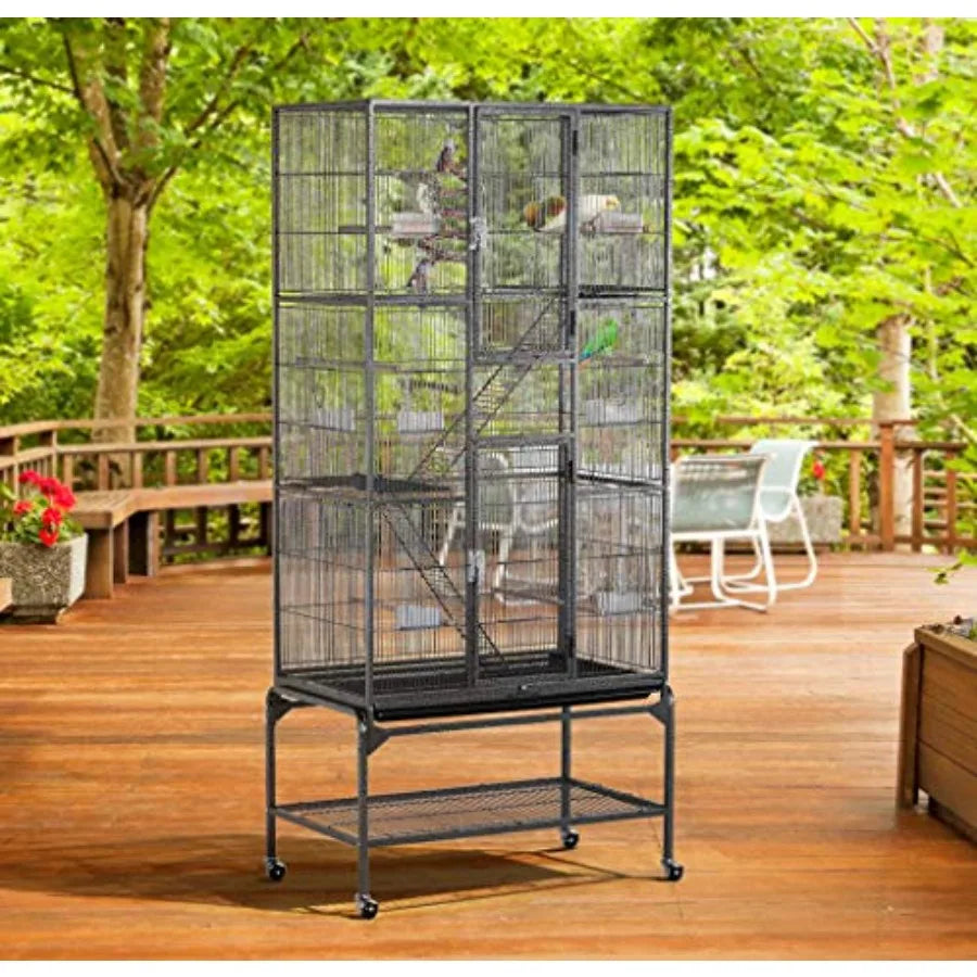 69Inch Extra Large Bird Cage with Durable Metal Construction for MidSized Parrots Cockatiels Conures Parakeets Lovebirds Budgie