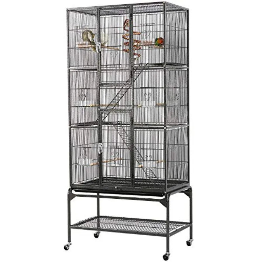 69Inch Extra Large Bird Cage with Durable Metal Construction for MidSized Parrots Cockatiels Conures Parakeets Lovebirds Budgie