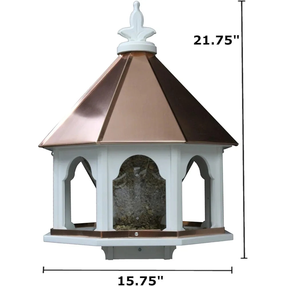 Large Octagon Wild Bird Feeder Solid Cellular PVC Clear Copper Roof Made in The USA