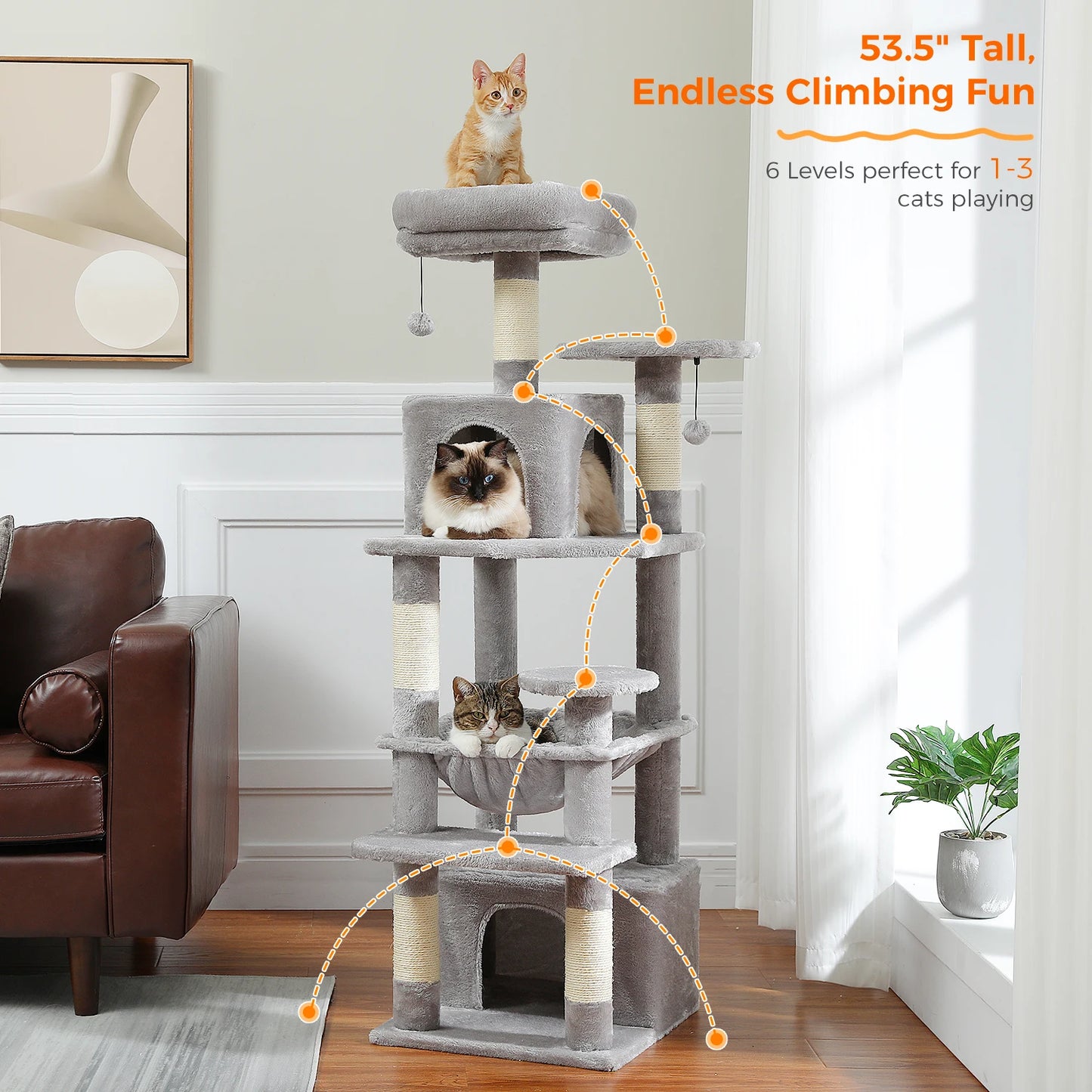 Large Cat Tree and Tower for Indoor Cats With Sisal-Covered Scratching Posts Spacious Hammock Padded Perches and Condos Cat Toys