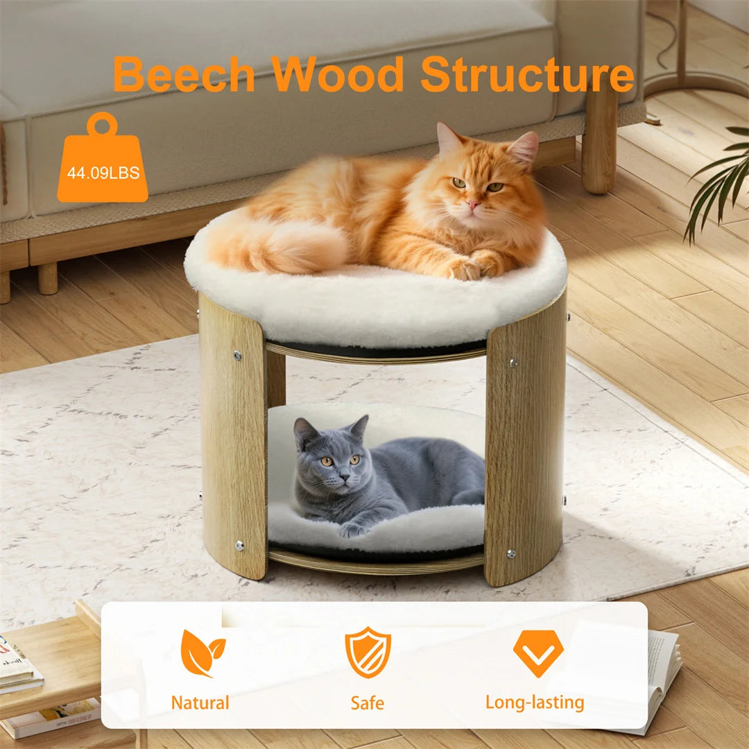 BINGOPAW 2-Layer Wood Cat Sofa Double Cat Tower Pet Bed Furniture with Removable Washable Thicker Soft Plush Mats
