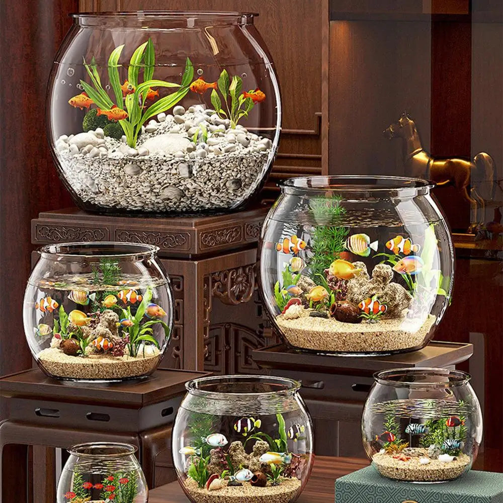 1pcs PET Clear Round Fish Bowl Aquarium Keeper Tank Vase Pot For Snow Living Room Tabletop Ecologicals Fish Tank Decoration
