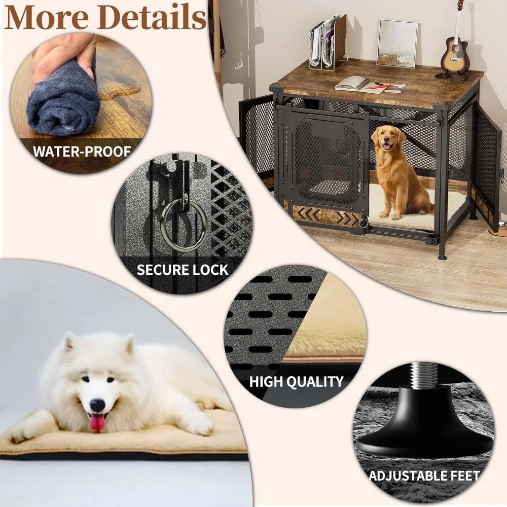 Heavy-Duty Farmhouse Furniture Dog Crate – XL Indoor Kennel for Medium to Large Dogs with Double Doors | Stylish Large Dog Cage
