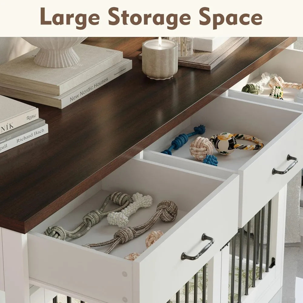 Extra Large Dog Crate Furniture, Indoor Heavy Duty Dog Kennel House with 3 Drawers, Furniture Dog Crate Side End Table TV Stand