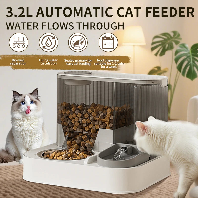 Automatic Cat Feeder, Cat Food Dispenser, Cat Automatic Feeder with Pet Bowl, Water Dispenser Pet Food Feeder Fully Automatic, P