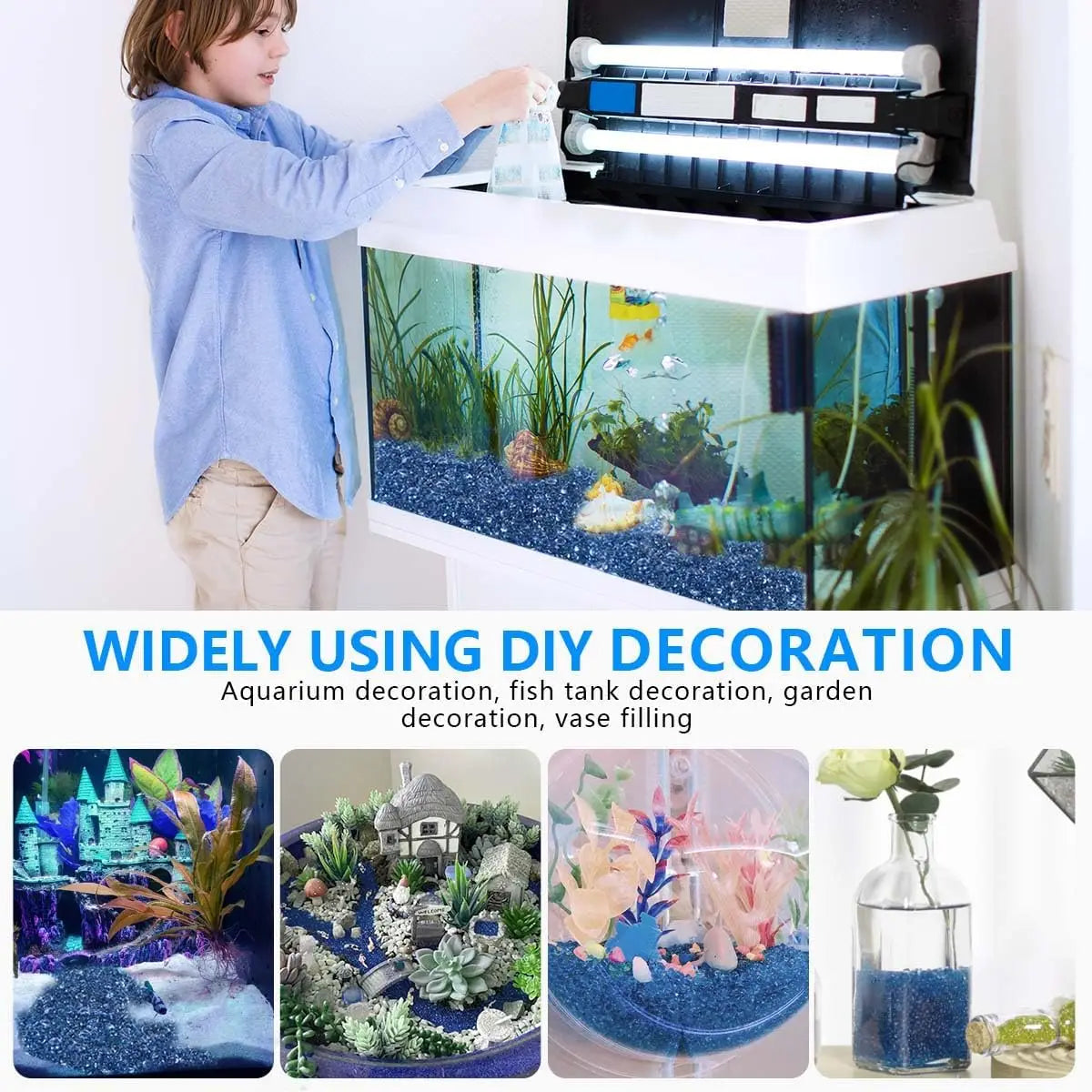 1 LB Clear Sea Glass Stones – Aquarium Gravel, Fish Tank & Garden Decor, Vase & Succulent Filler