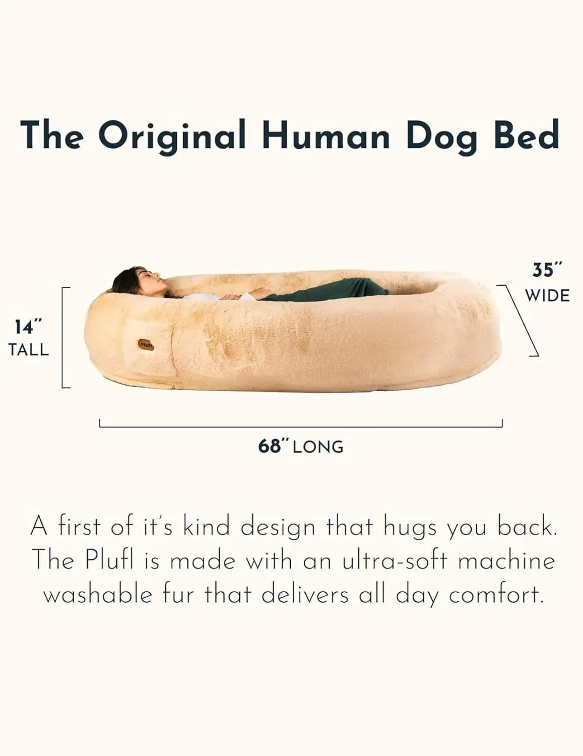 Human Dog Bed for Adults & Kids - Memory Foam Bean Bag, Machine Washable, Comfy Floor Nap Bed