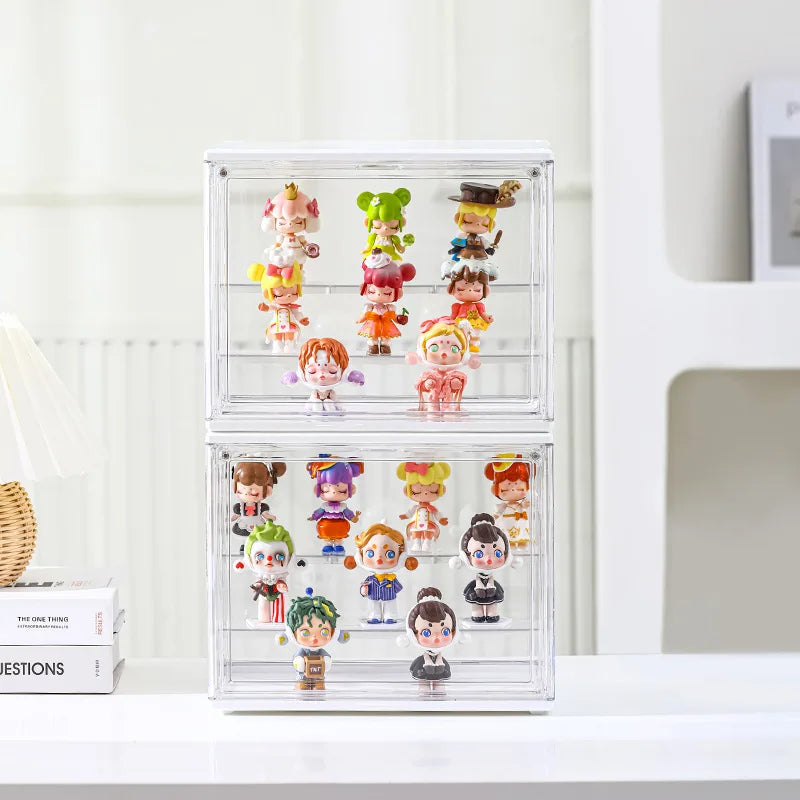 Clear Display Box Stackable Plastic Dustproof Storage Bins Figures Display Collectibles Bag Cosmetic Show Case with Interlayers