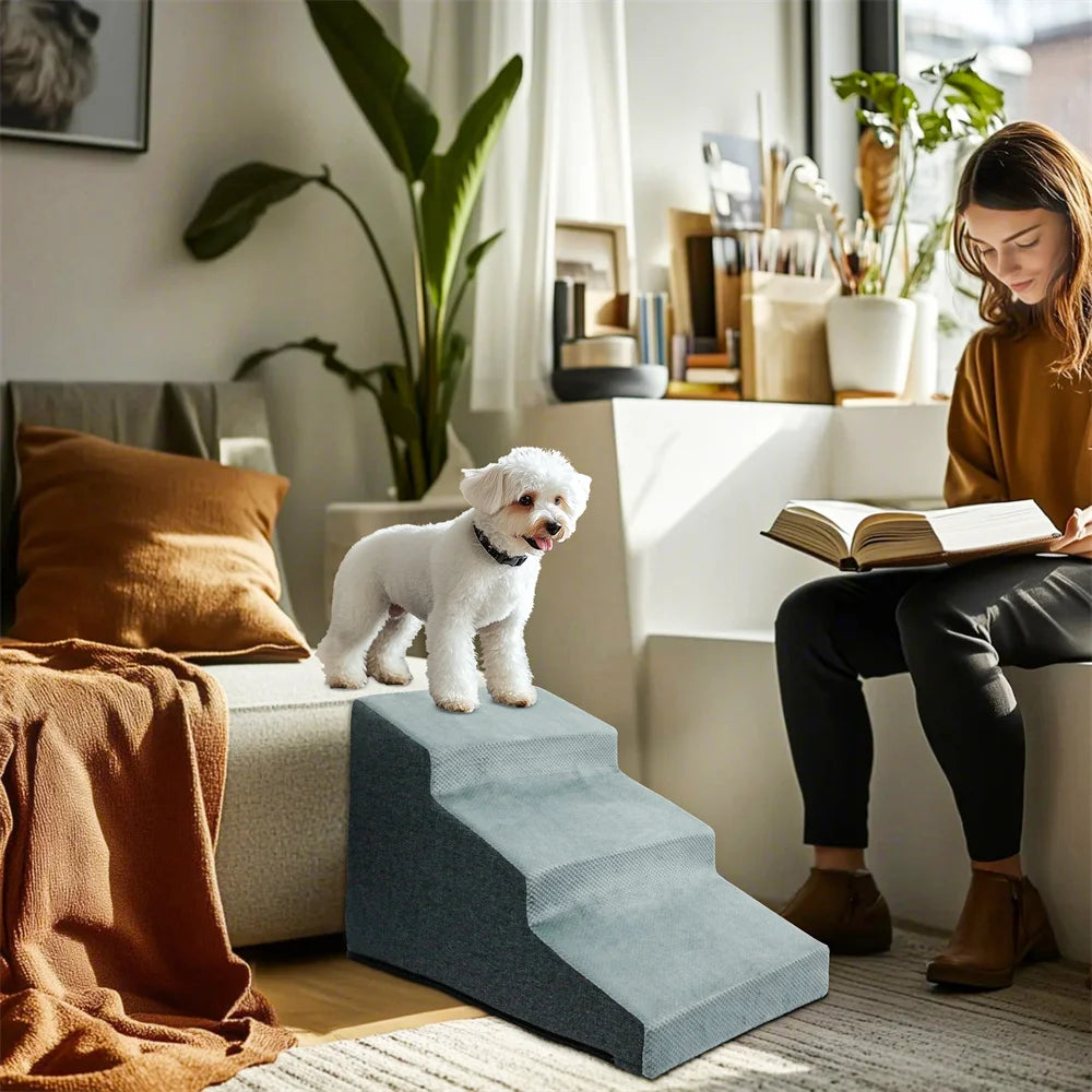 Pet 3/4 Step Stair Dog Cat Ramp Ladder High-Density Foam Sponge Dogs Sofa Removable and Washable Training Pet Ramp Stairs