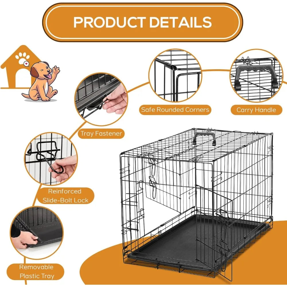 Dog Crate, 47 Inch Extra Large Wire Kennel with Divider Panel, Metal Cages with Double Door, Leak-Proof Pan Tray, Folding Portab
