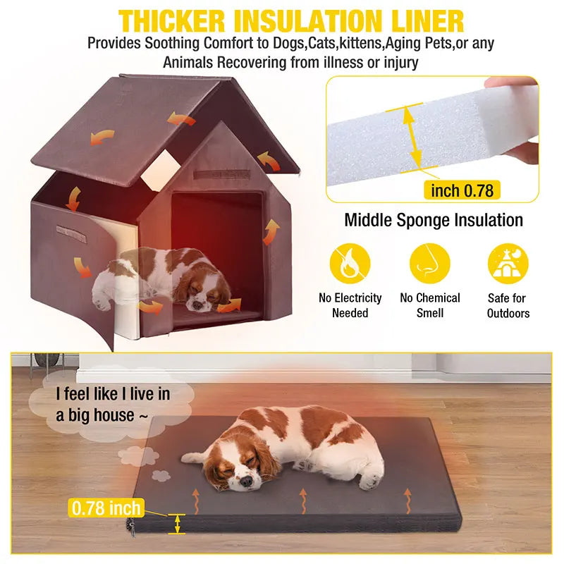 Insulated Dog House with Liner Inside| Iron Frame - Large 37.4"(L) x 50.9" (W) x 37.2"(H)