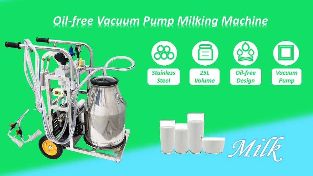 Electric Milking Machine for Cows 25L Automatic Oil-Free Vacuum Pump Goat Milker Stainless Steel Dairy Farm Milking Equipment