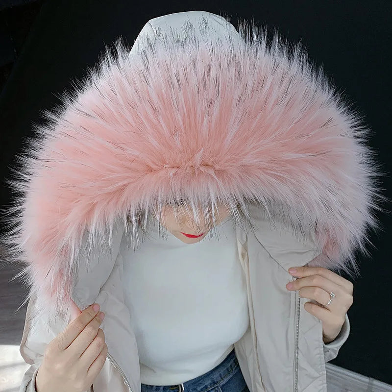 Women Blinger Faux Raccoon Fur Detachable Collar For Winter Coat And Hoody Decorative Fake Collar Fur Customerized False Collar