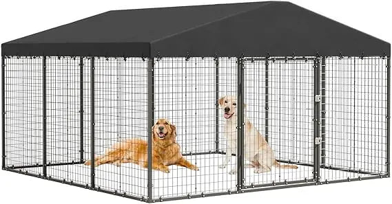 Large 10x10x6 FT Outdoor Dog Kennel with Heavy Duty Construction, Double Locks, and UV-Protected Waterproof Roof