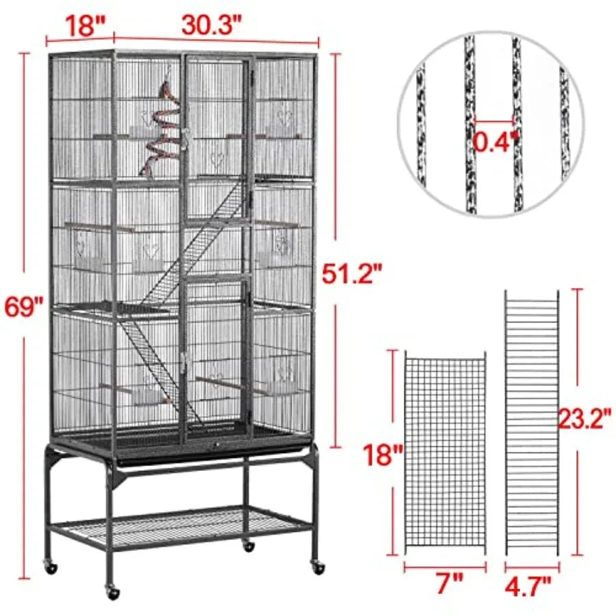 69Inch Extra Large Bird Cage with Durable Metal Construction for MidSized Parrots Cockatiels Conures Parakeets Lovebirds Budgie