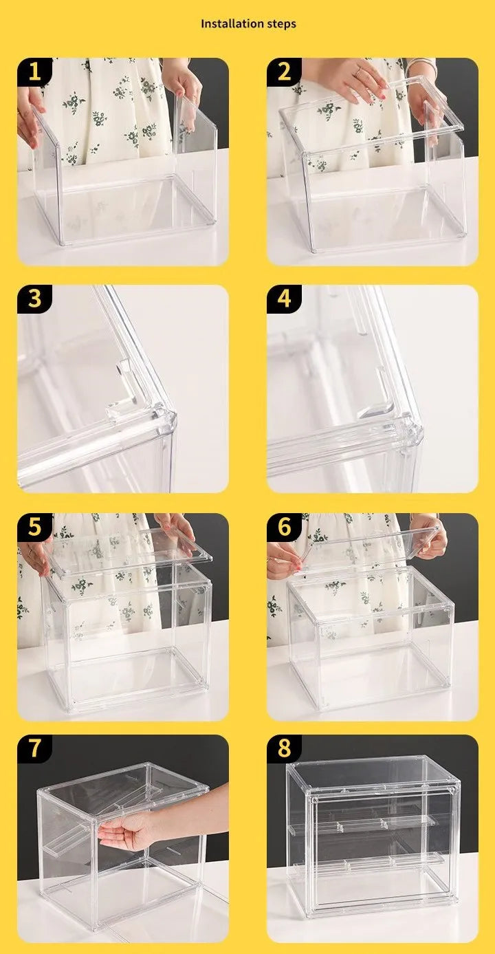 Clear Display Box Stackable Plastic Dustproof Storage Bins Figures Display Collectibles Bag Cosmetic Show Case with Interlayers