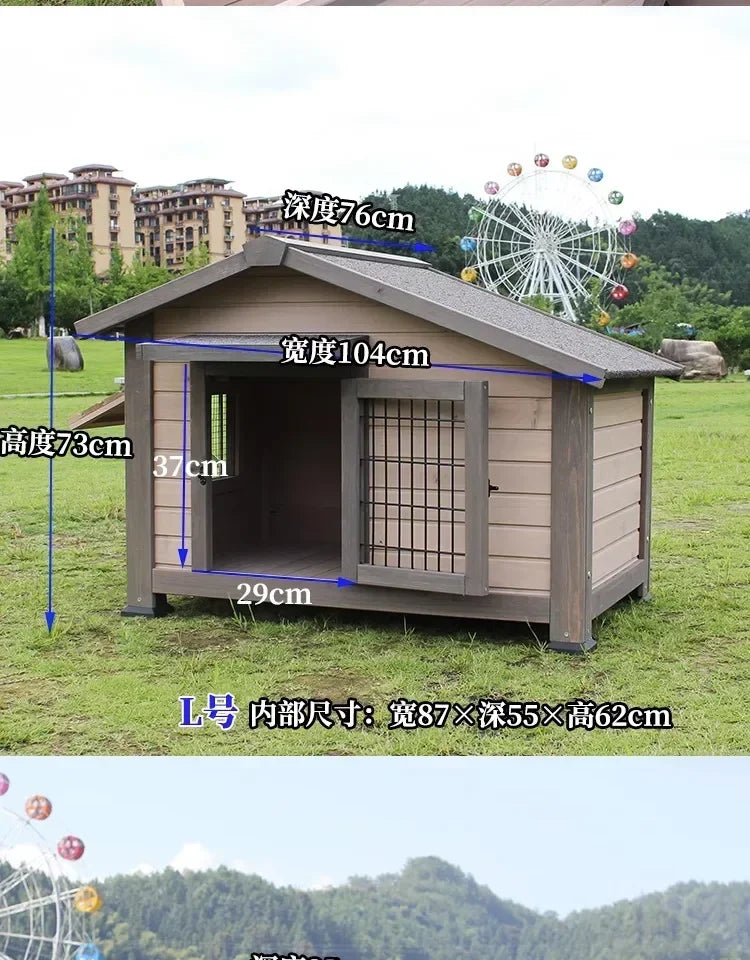 Outdoor Solid Wood Sunscreen Rain Protection Dog House Kennel Dog Cage Dog House Dog, Courtyard Villa Universal