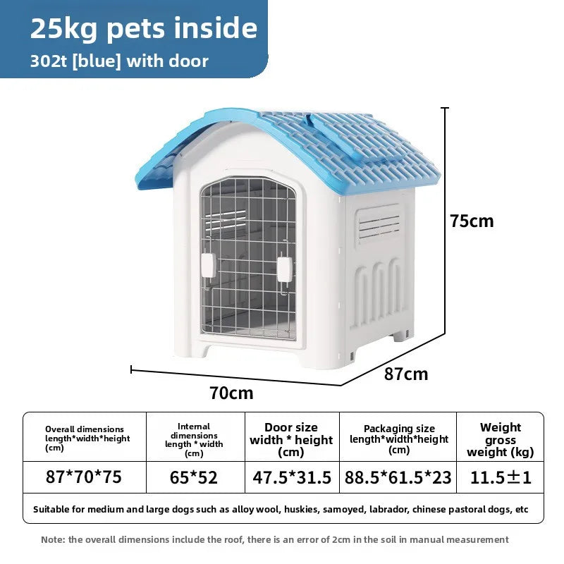 Large Waterproof Outdoor Dog House - Detachable & Washable Dog Cage for Medium/Large Breeds, All-Weather Shelter