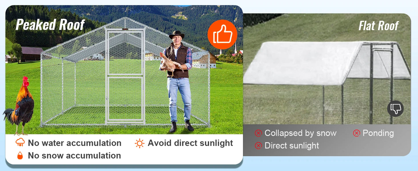 Large Metal Chicken Coop with Run, Walkin Poultry Cage for Yard with Waterproof Cover, 13.1 x 9.8 x 6.4 ft Dome Roof for Hen