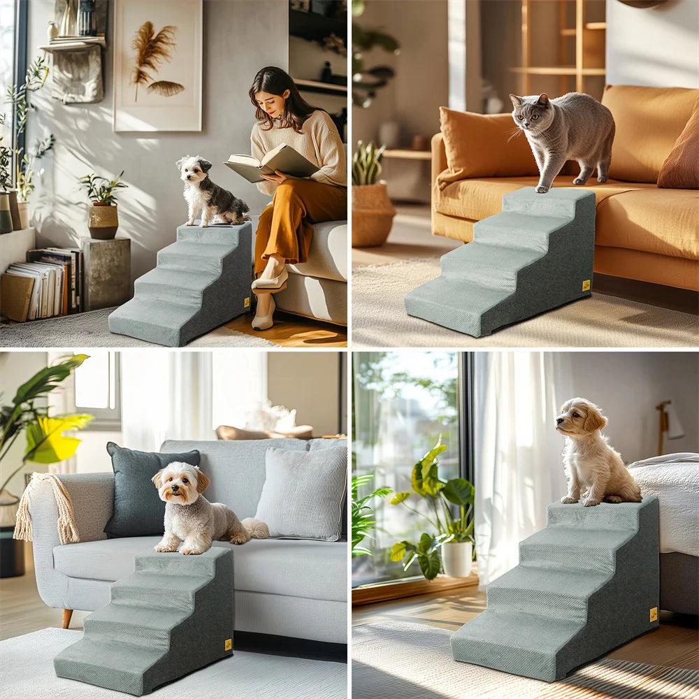Pet 3/4 Step Stair Dog Cat Ramp Ladder High-Density Foam Sponge Dogs Sofa Removable and Washable Training Pet Ramp Stairs