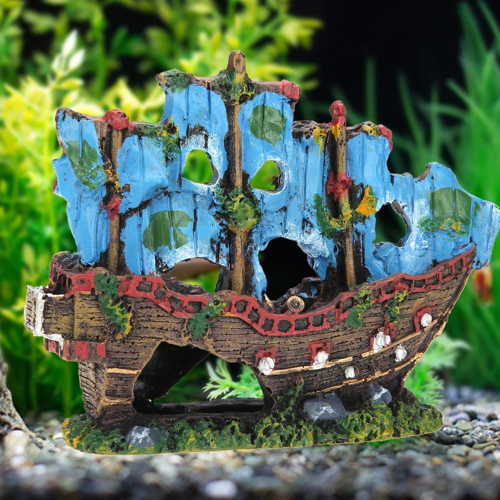 Pirate Ship Wreck Ship Resin Ornament Wreck Sunk Ship Landscape Sailing Boat Cave Fish Playing Toys Aquarium Accessories