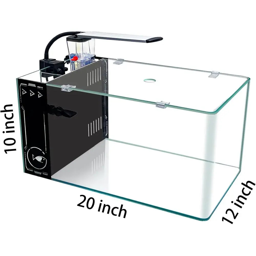 Curved Corner Saltwater Aquarium Rimless Low Iron Aquarium Marine Fish Tank Reef Tank with Lid, Protein Skimmer, LED Light, Filt
