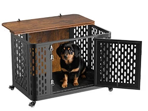 Dog Crate Pet Furniture with Cushion Wood Dog Kennel with Flexible Wheels Multi-Purpose Dog Cage for Large Small Medium Dogs