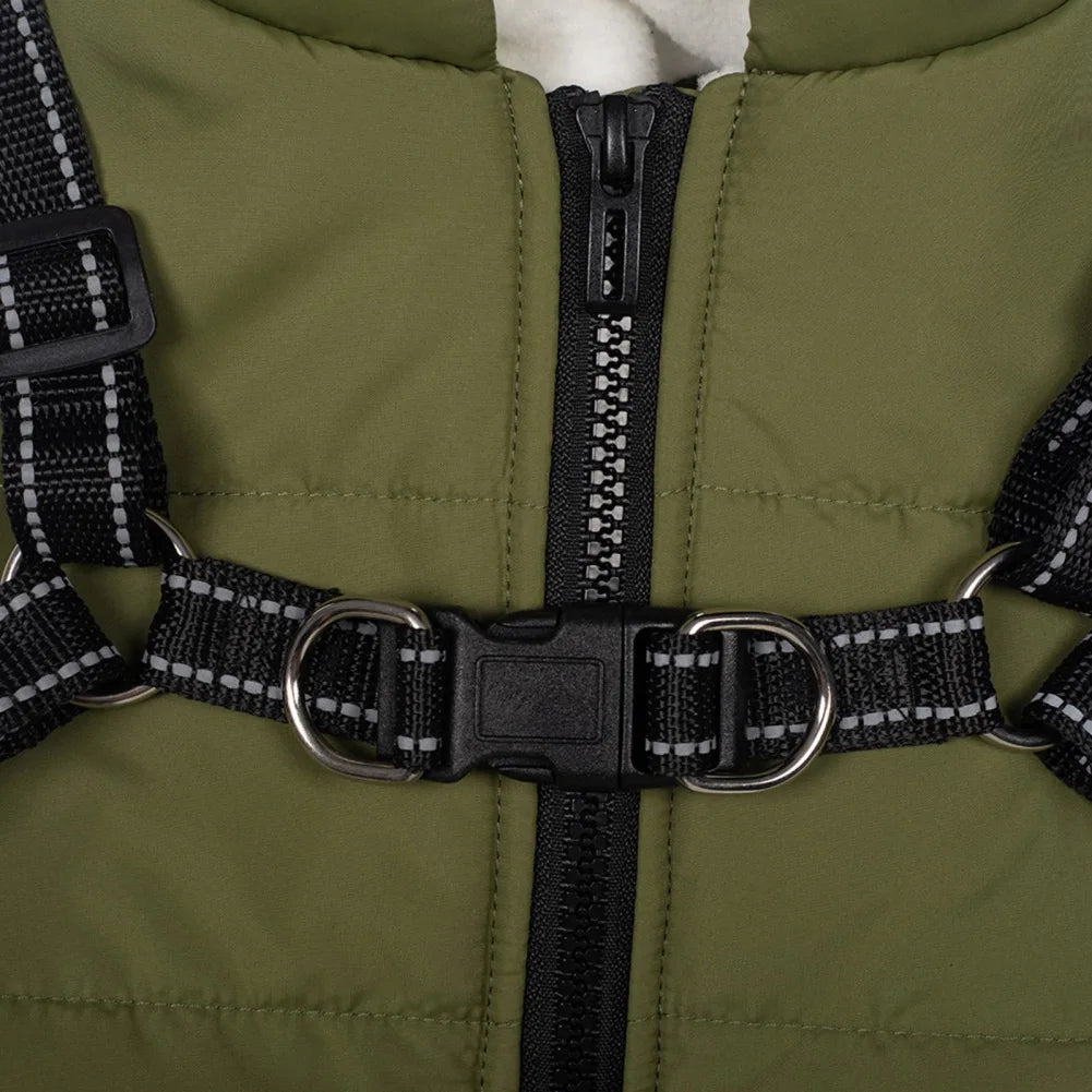Pet Dog Jacket With Harness Winter Warm Dog Clothes For Labrador Waterproof Big Dog Coat Chihuahua French Bulldog Outfits
