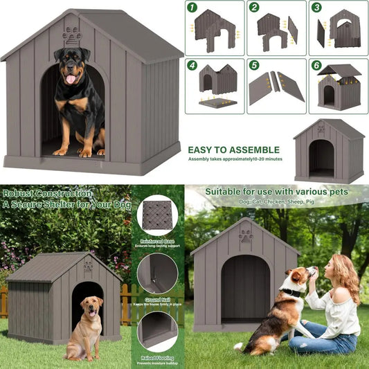 Indoor Outdoor Waterproof Dog House with Air Vents, Elevated Floor, Easy Assembly, Sturdy Puppy Shelter