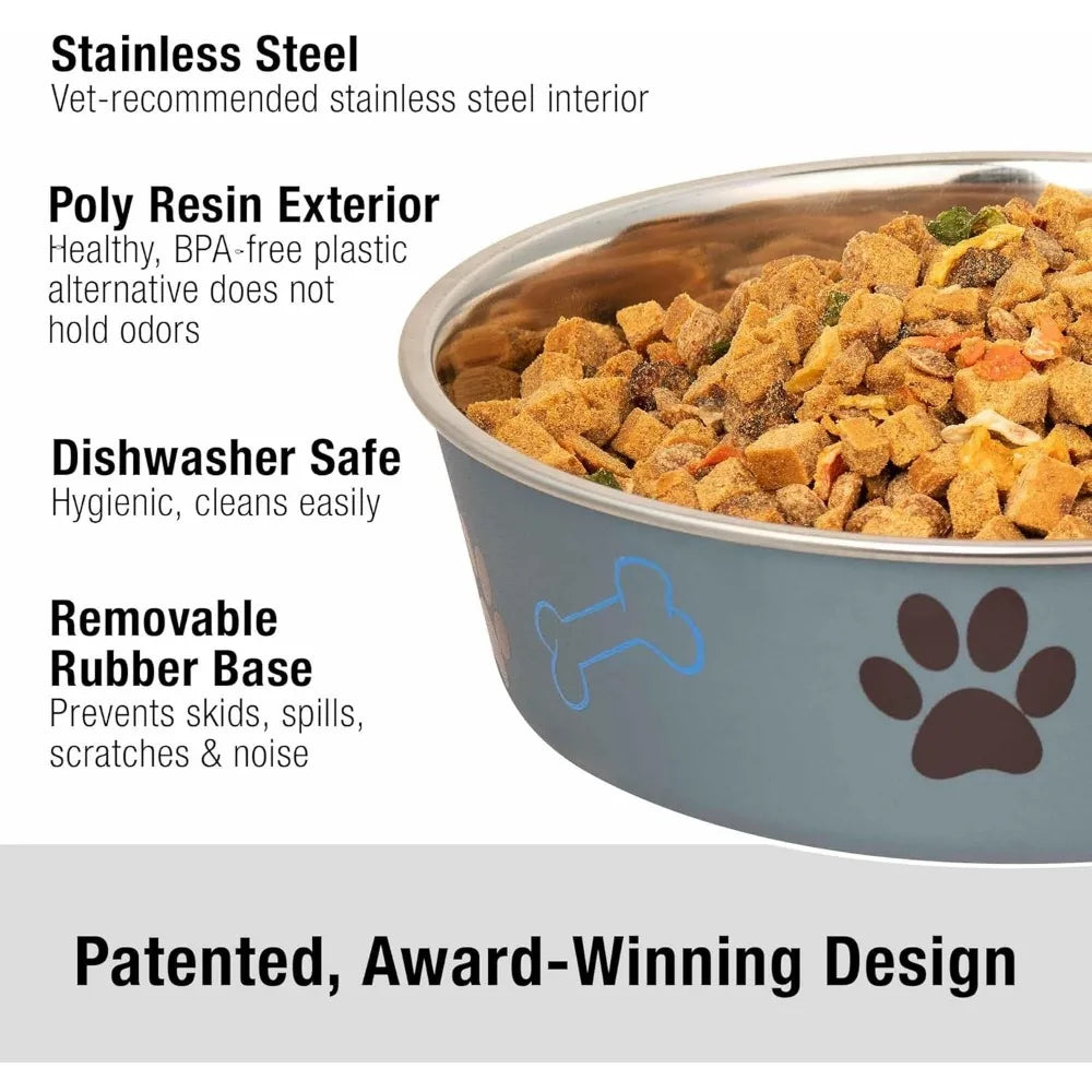 Bella Dog Bowls- Stainless Steel Dog & Cat Bowls - Spill Proof Dog Food Bowl, Cat Bowl, Puppy Essentials & Pet Supplies Great f