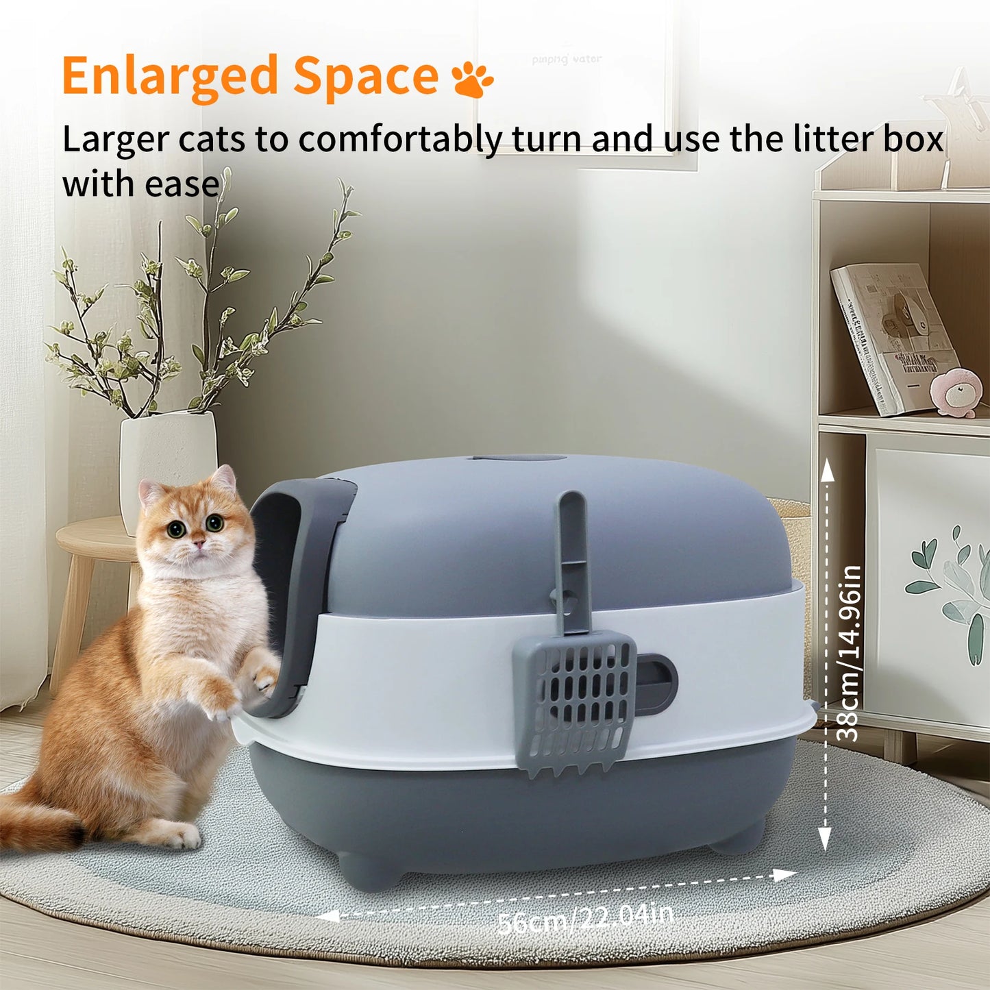 Bingopaw Large Cat Litter Box with Cat Litter Scoop with Lid, Oval Oblong Hooded Front Entry and Exit Leak-Proof Litter Cat Box