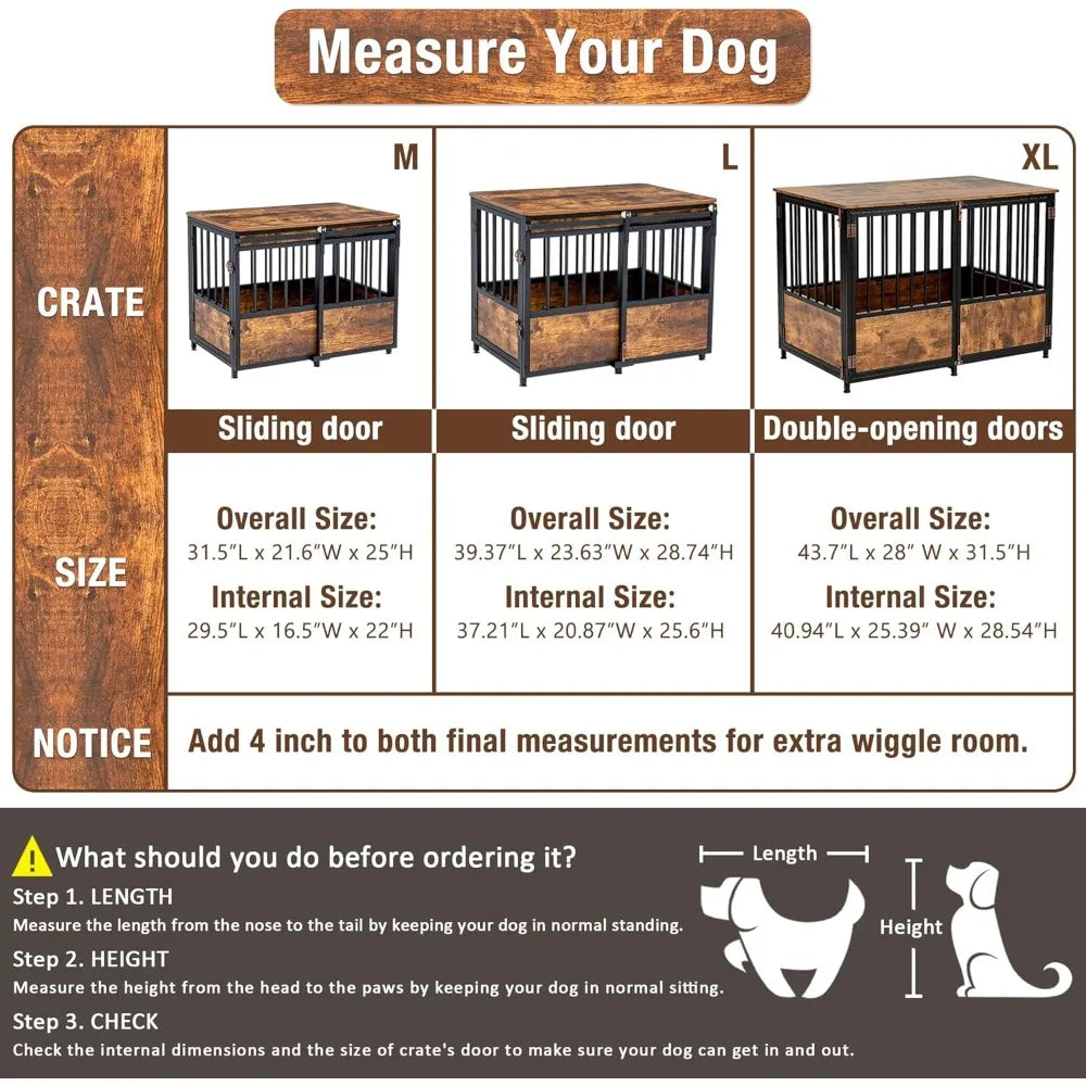 32 Inch Dog Crate Furniture with Cushion for Large Medium Dogs, Wooden Heavy Duty Dog Kennel with Double Doors, Decorative Pet