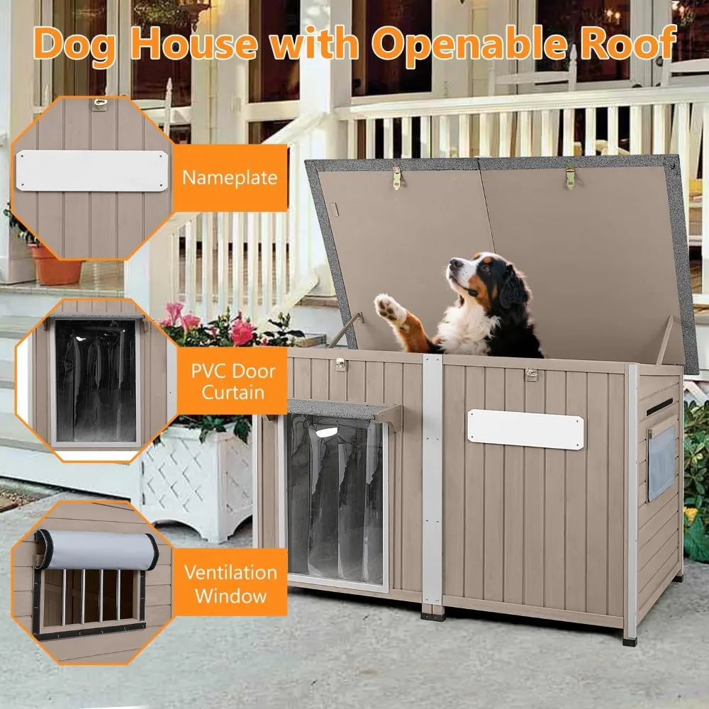 Extra Large 55L Dog House - Outdoor Weatherproof with Anti-Chewing Frame, Waterproof Indoor Dog Kennel Shelter with Removable Co