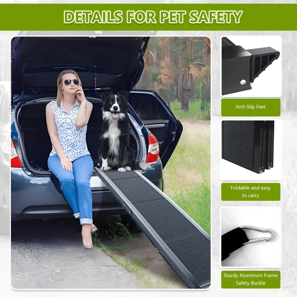 Dog Ramp for Cars SUV Truck-17.3x71in Heavy Duty Foldable Pet Stairs with Non-Slip Surface Safety Side Rails Portable Lightweigh