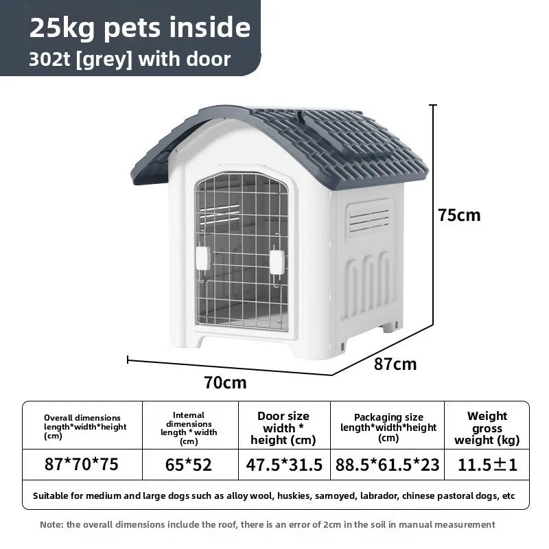 Large Waterproof Outdoor Dog House - Detachable & Washable Dog Cage for Medium/Large Breeds, All-Weather Shelter