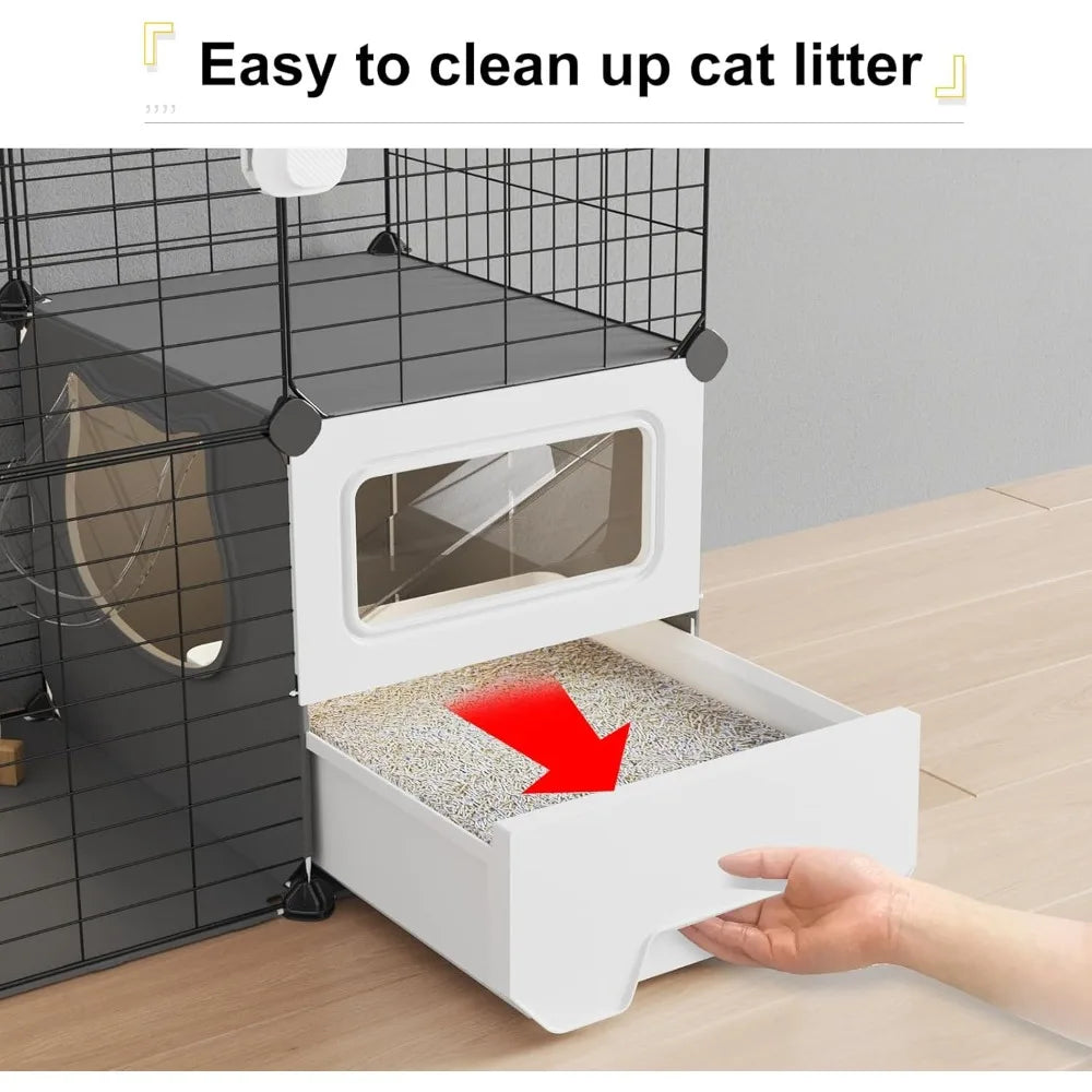 Oneluck Cat Cage Indoor with Litter Box 3-Tier DIY Cat Playpen Detachable Metal Wire Kennel Crate Large Exercise Place Ideal for